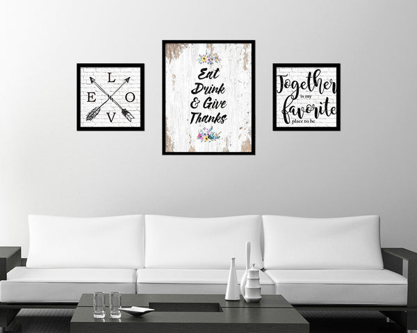 Eat drink give thanks Quote Framed Artwork Print Wall Decor Art Gifts
