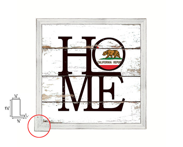 California State Flag Shabby Chic Home Decor White Wash Wood Frame Wall Art Prints Gift