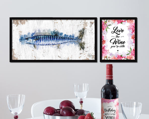 Wahoo Fish Art Wood Frame Shabby Chic Restaurant Sushi Wall Decor Gifts, 10" x 20"