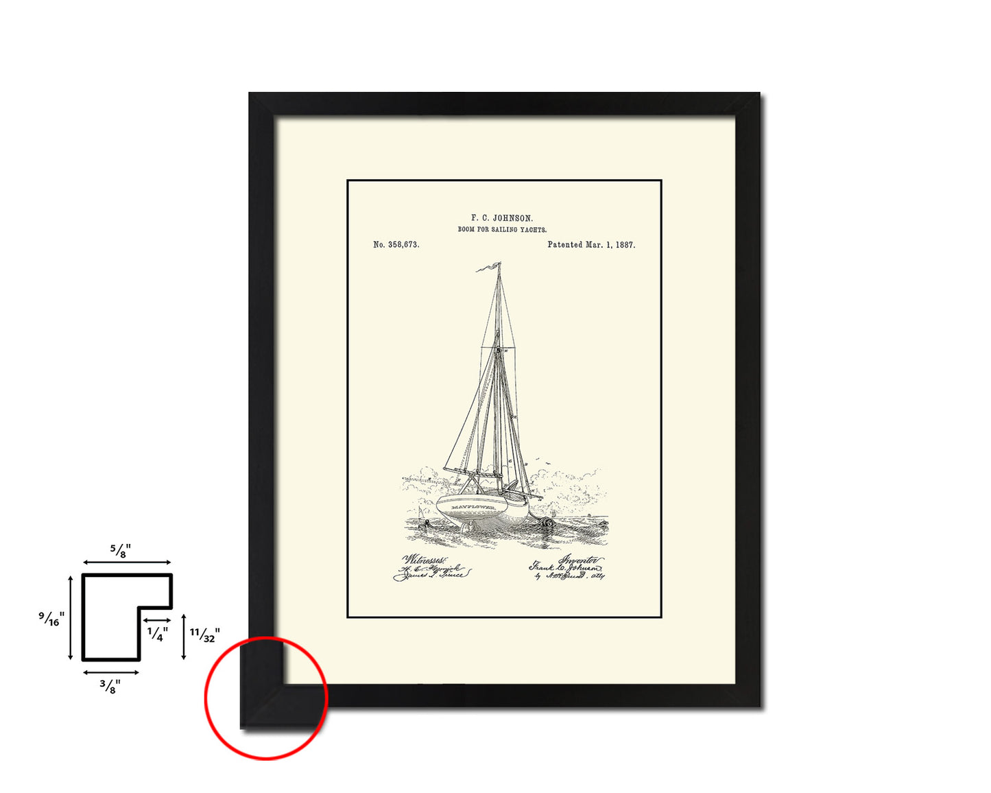 Sailboat Nautical Vintage Patent Artwork Black Frame Print Gifts