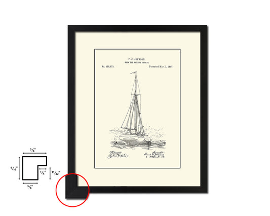 Sailboat Nautical Vintage Patent Artwork Black Frame Print Gifts