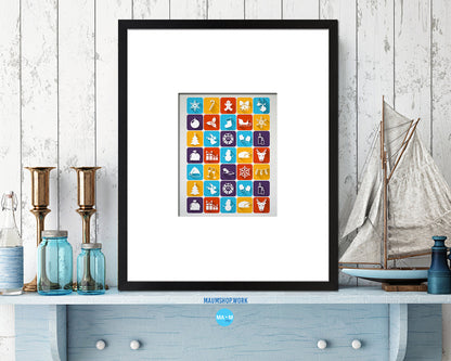 Christmas Pattern Holiday Season Gifts Wood Framed Print Home Decor Wall Art