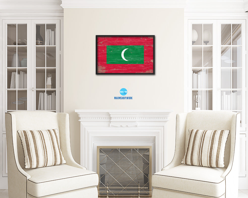 Maldives Shabby Chic Country Flag Wood Framed Print Wall Art Decor Gifts