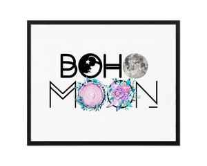 Boho Moon Wood Framed Print Bohemian Girls Room Nursery Wall Art Decor Gifts