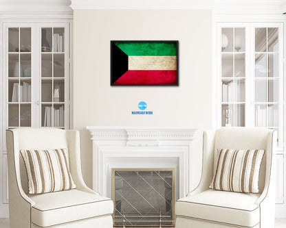 Kuwait Country Vintage Flag Wood Framed Print Wall Art Decor Gifts
