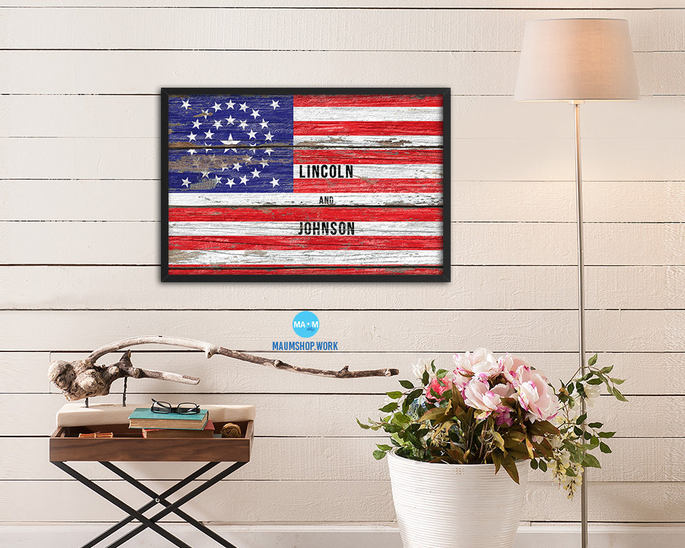 34 Stars Civil War Wood Rustic Flag Wood Framed Print Wall Art Decor Gifts