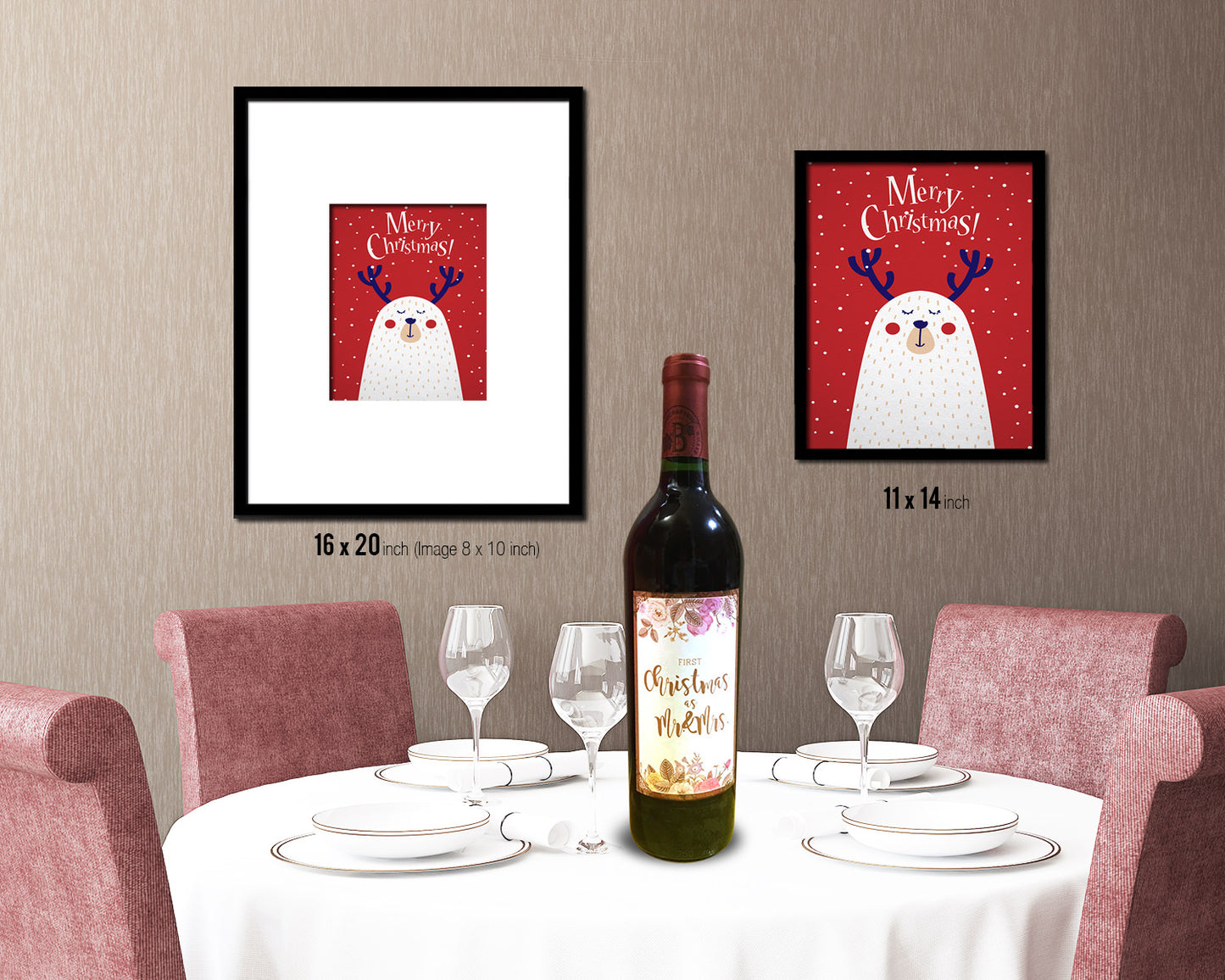 Merry Christmas-Deer Holiday Season Gifts Wood Framed Print Home Decor Wall Art