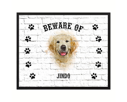 Beware of Jack Russell Terrier Sign Wood Framed Print Wall Art Decor Gifts