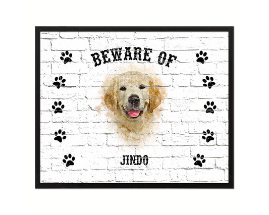 Beware of Jack Russell Terrier Sign Wood Framed Print Wall Art Decor Gifts