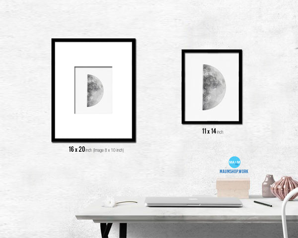 Waxing First Quarter Lunar Phases Moon Watercolor Nursery Framed Prints Home Decor Wall Art Gifts