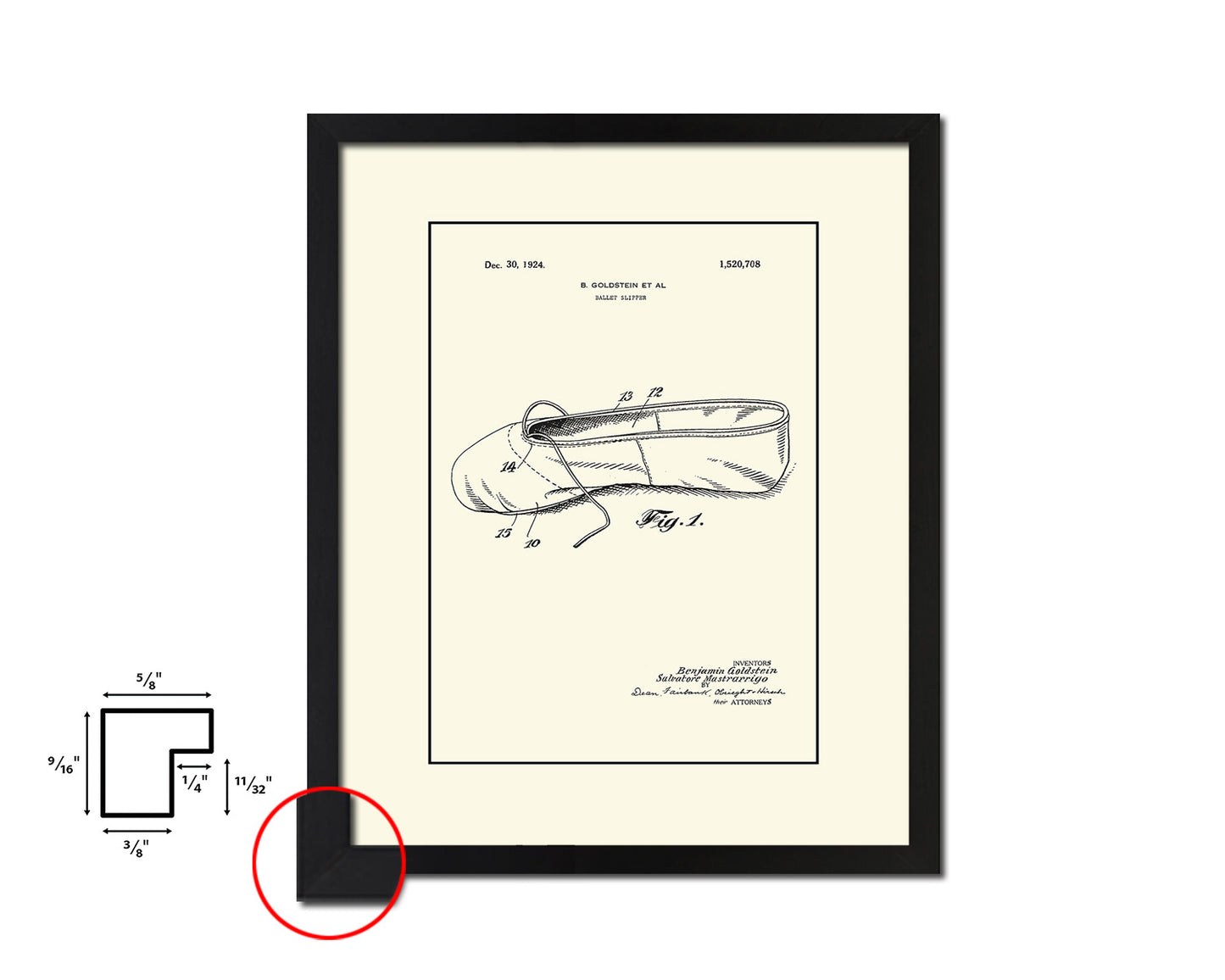 Ballet Slipper Dancer Vintage Patent Artwork Black Frame Print Wall Art Decor Gifts