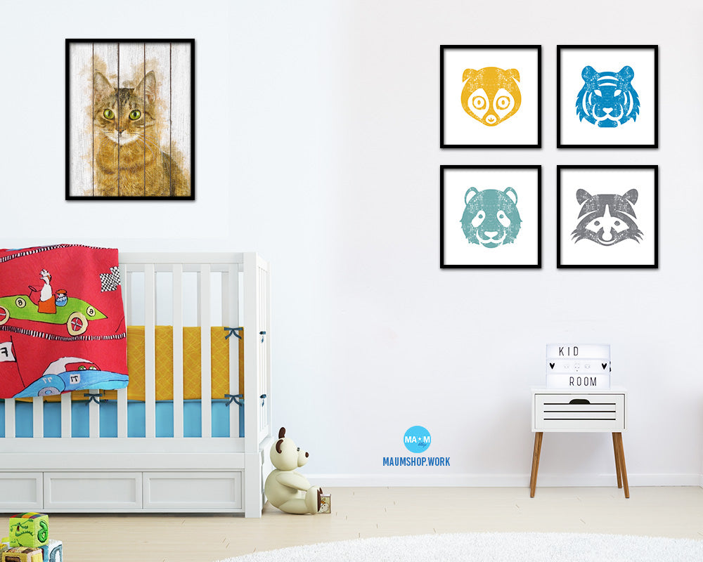 Red Little Cat Kitten Portrait Framed Print Pet Home Decor Custom Watercolor Wall Art Gifts