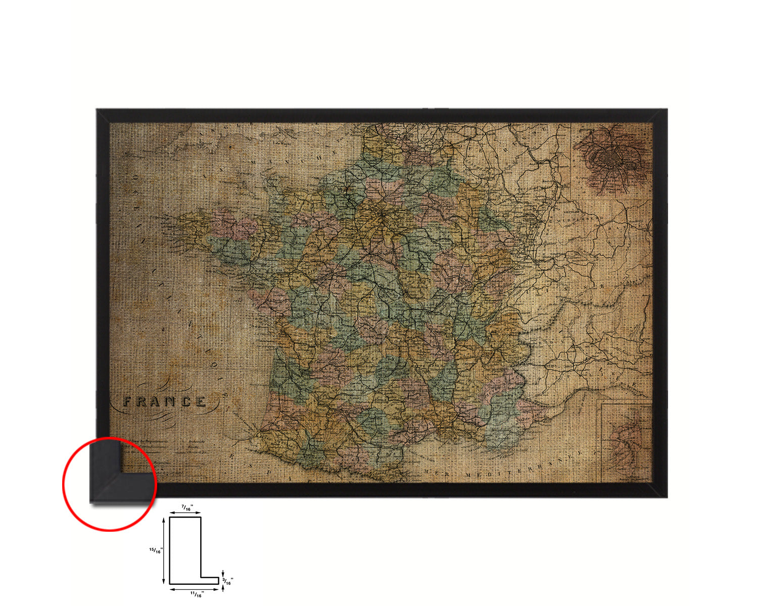 France and Paris Vintage Map Framed Print Art Wall Decor Gifts