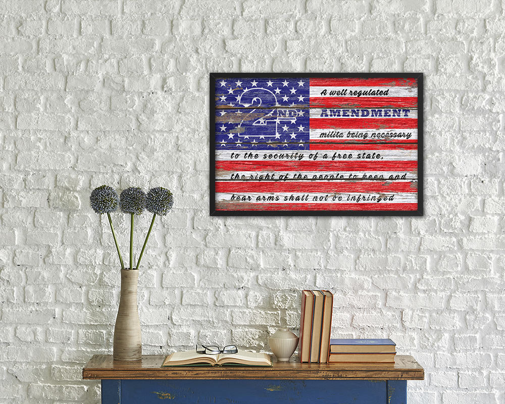 2nd Amendment Wood Rustic Flag Wood Framed Print Wall Art Decor Gifts