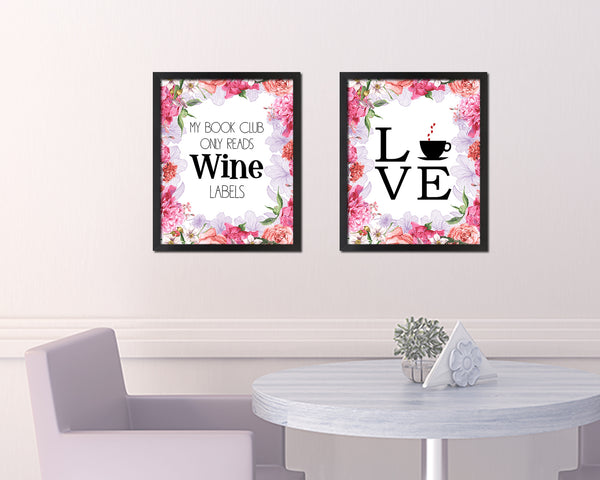 My book club only reads wine labels Words Wood Framed Print Wall Decor Art Gifts