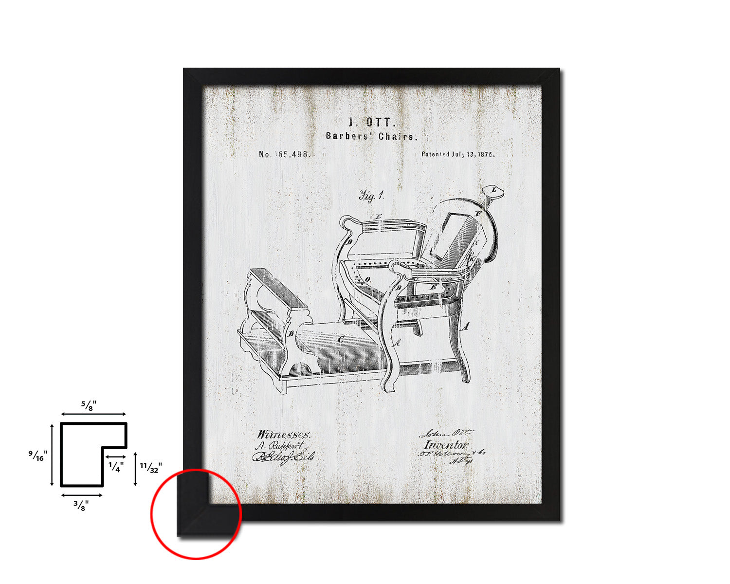 Barber's Chair Barbershop Vintage Patent Artwork Black Frame Print Wall Art Decor Gifts