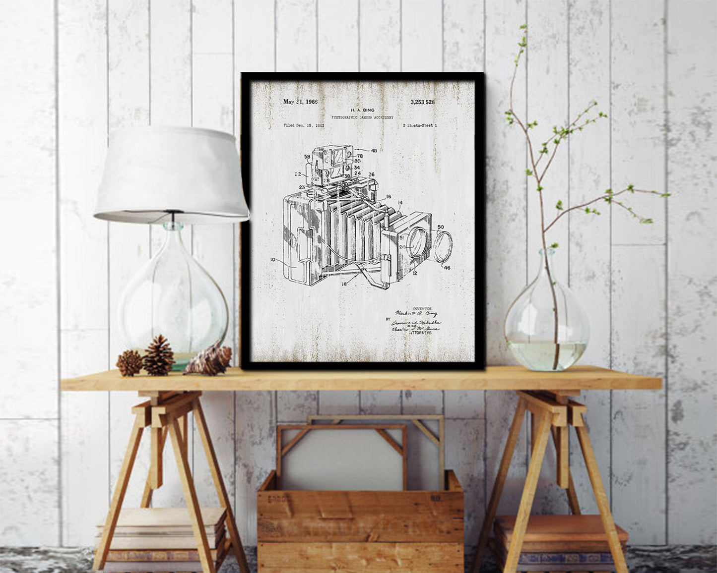 Bing Photographic Accessory Camera Vintage Patent Artwork Black Frame Print Gifts