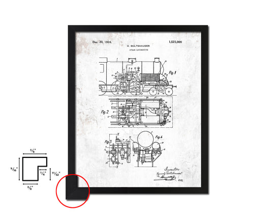 Steam Locomotive Engine Train Vintage Patent Artwork Black Frame Print Gifts