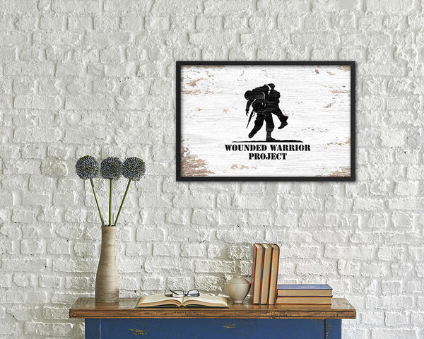 Wounded Warrior Project Shabby Chic Military Flag Framed Print Decor Wall Art Gifts