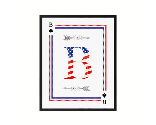 Letter B Custom Monogram Card Decks Spade American Flag Framed Print Wall Art Decor Gifts