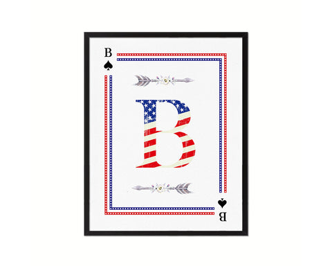Letter B Custom Monogram Card Decks Spade American Flag Framed Print Wall Art Decor Gifts