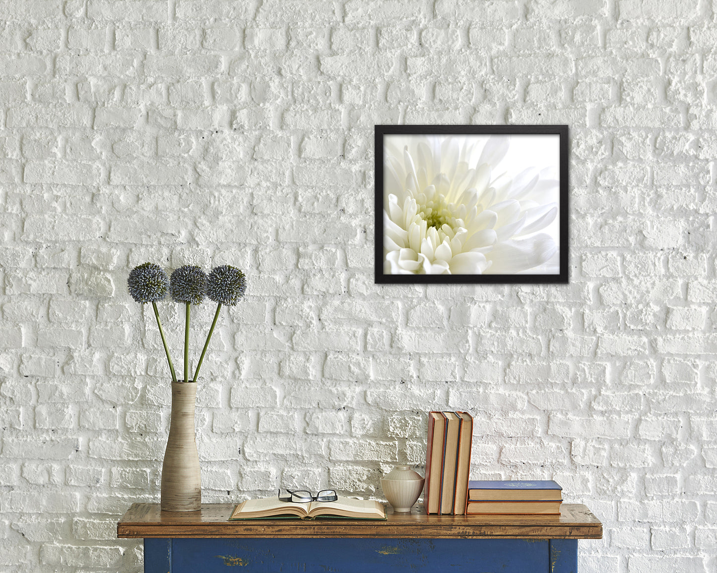 Chrysanthemum White Flower Wood Framed Paper Print Wall Decor Art Gifts