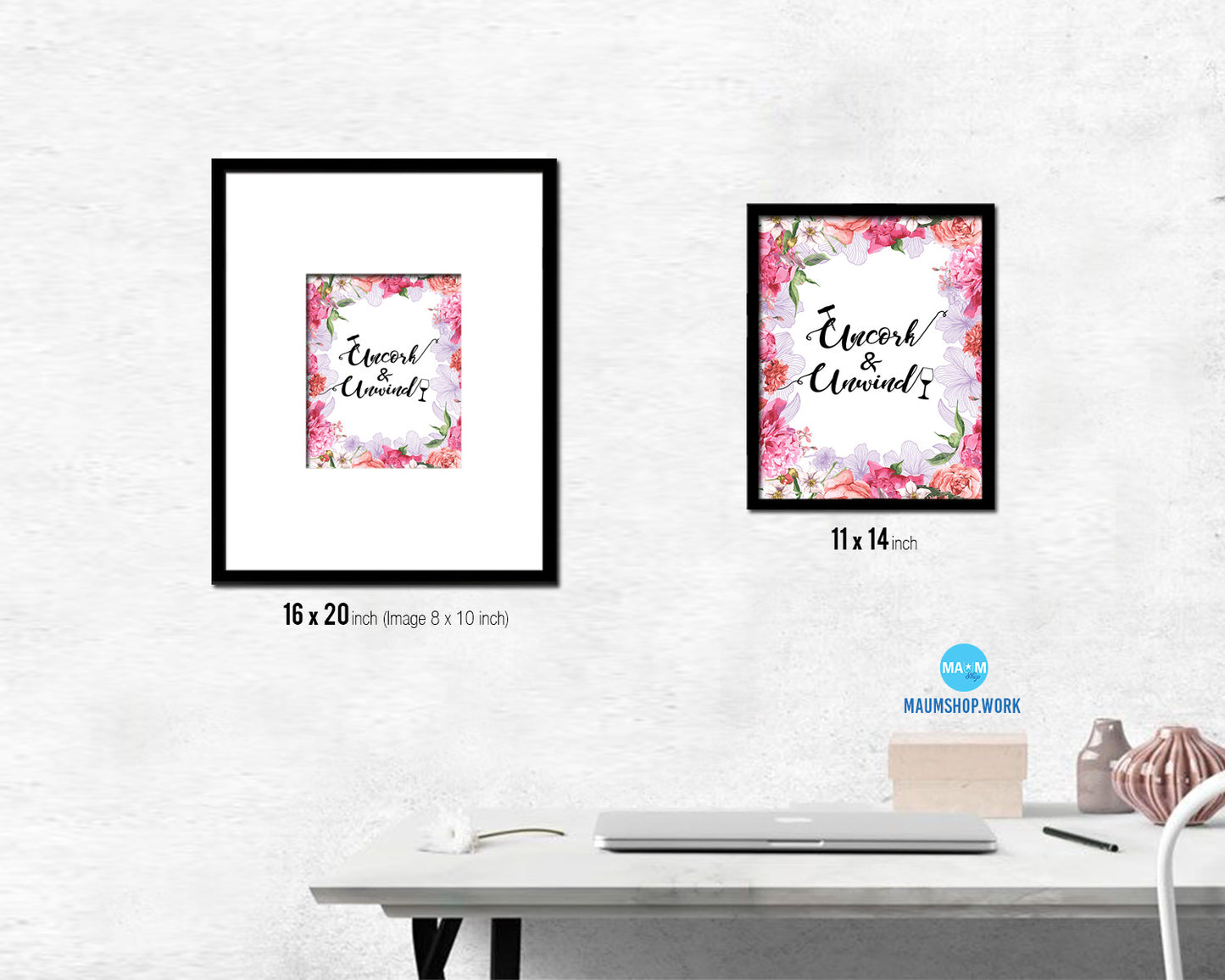 Uncork & Unwind Words Wood Framed Print Wall Decor Art Gifts