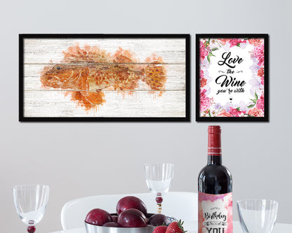 Scorpion Fish Art Wood Framed White Wash Restaurant Sushi Wall Decor Gifts, 10" x 20"