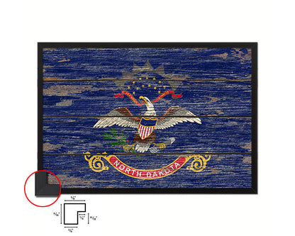 North Dakota State Rustic Flag Wood Framed Paper Prints Wall Art Decor Gifts