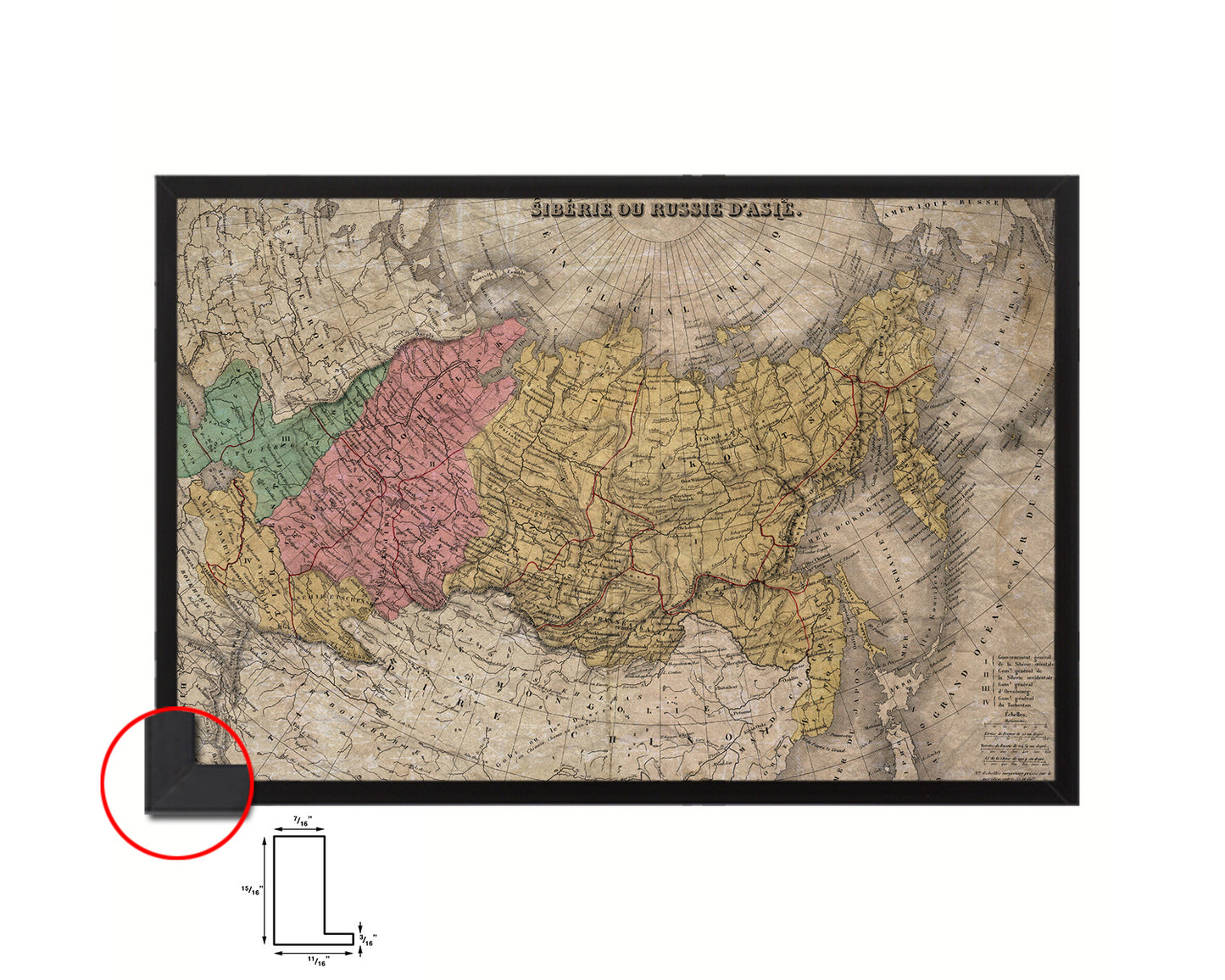 Siberia Russia 1875 Historical Map Framed Print Art Wall Decor Gifts
