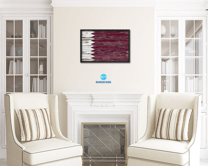 Qatar Country Wood Rustic National Flag Wood Framed Print Wall Art Decor Gifts
