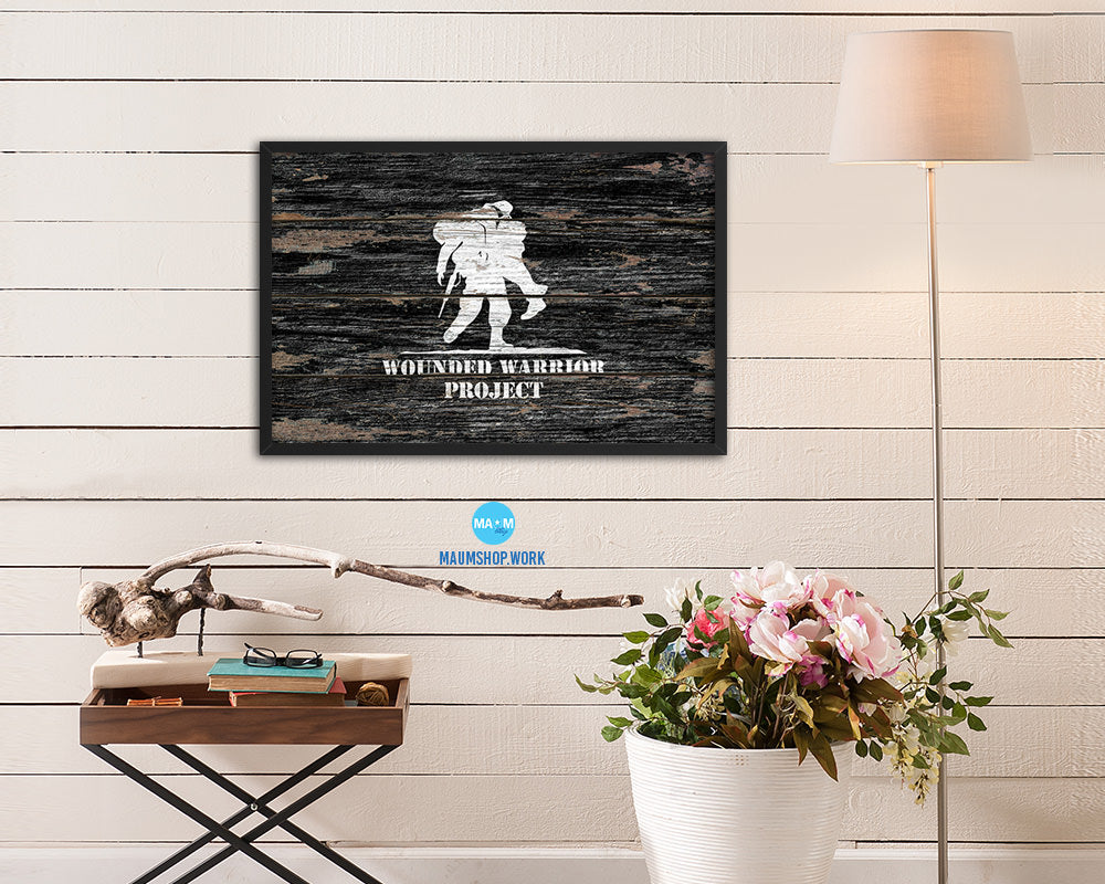 Wounded Warrior Project Wood Rustic Flag Wood Framed Print Wall Art Decor Gifts