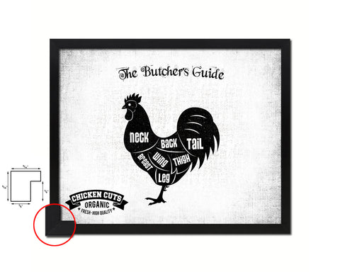 Chicken  Meat Cuts Butchers Chart Wood Framed Paper Print Home Decor Wall Art Gifts