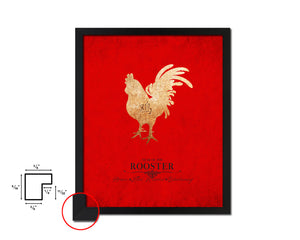 Rooster Chinese Zodiac Character Black Framed Art Paper Print Wall Art Decor Gifts, Red
