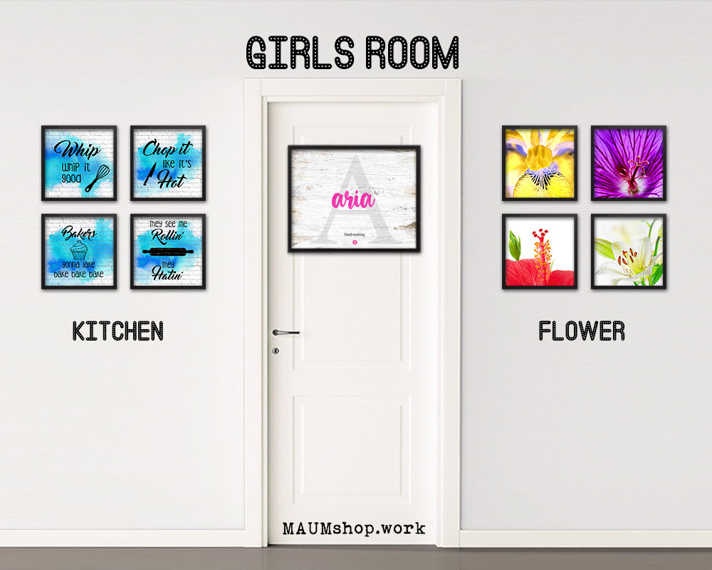 Aria Personalized Biblical Name Plate Art Framed Print Kids Baby Room Wall Decor Gifts