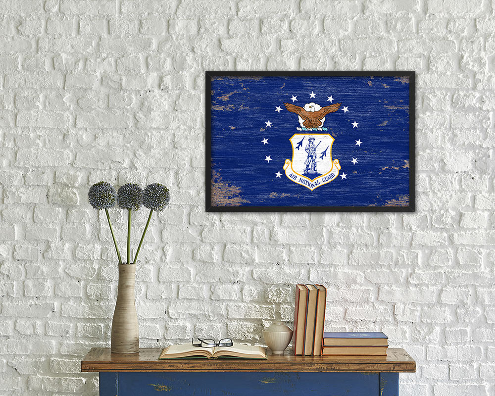 US Air National Guard Shabby Chic Military Flag Framed Print Decor Wall Art Gifts