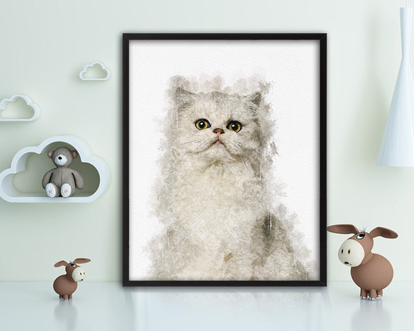 Persian Cat Kitten Portrait Framed Print Pet Home Decor Custom Watercolor Wall Art Gifts