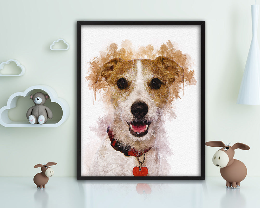 Jack Russell Terrier Dog Puppy Portrait Framed Print Pet Watercolor Wall Decor Art Gifts