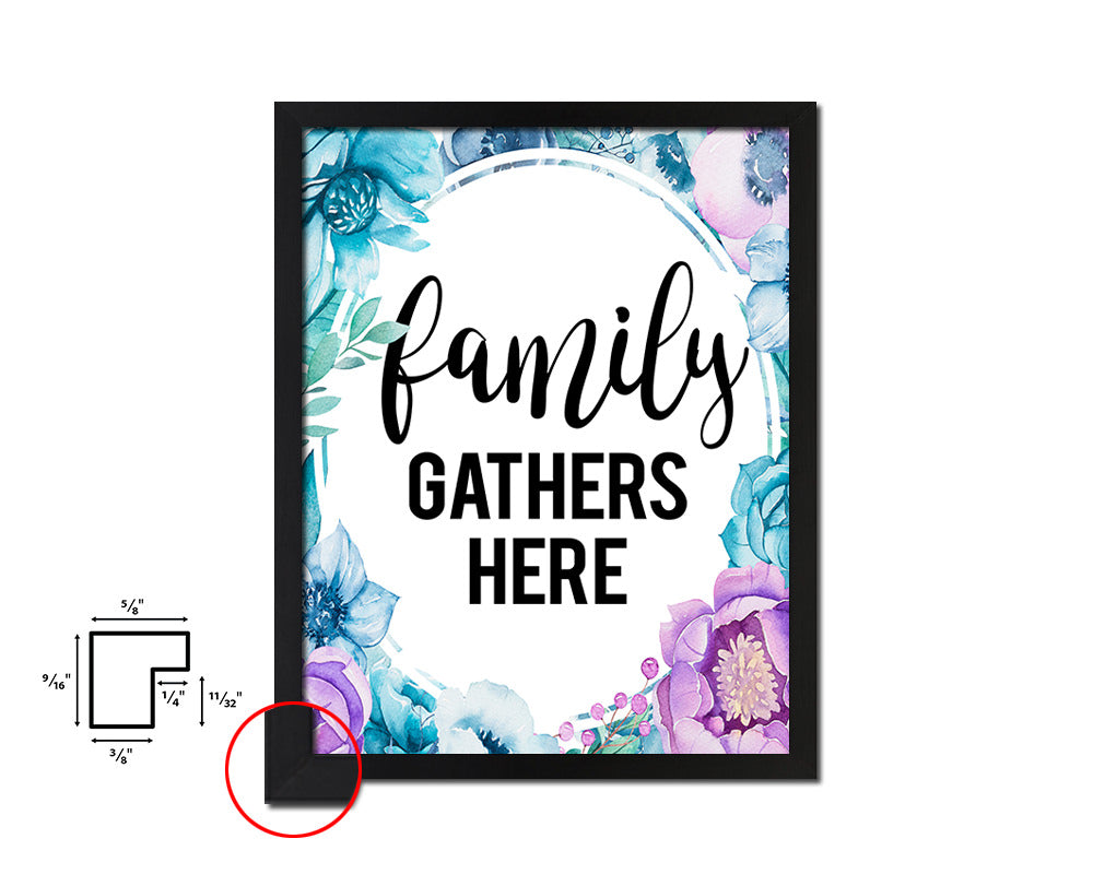 Family gathers here Quote Boho Flower Framed Print Wall Decor Art