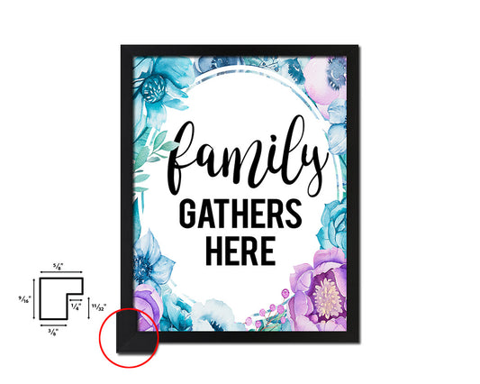 Family gathers here Quote Boho Flower Framed Print Wall Decor Art