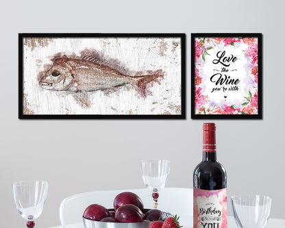 Snapper Fish Art Wood Frame Shabby Chic Restaurant Sushi Wall Decor Gifts, 10" x 20"