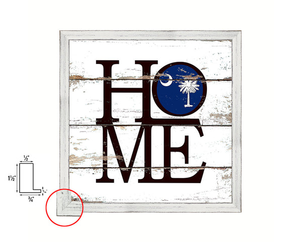 South Carolina State Flag Shabby Chic Home Decor White Wash Wood Frame Wall Art Prints Gift