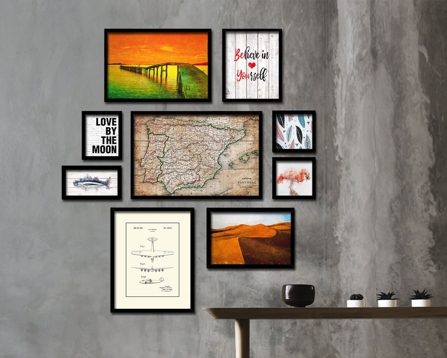 Spain and Portugal 1846 Antique Map Framed Print Art Wall Decor Gifts