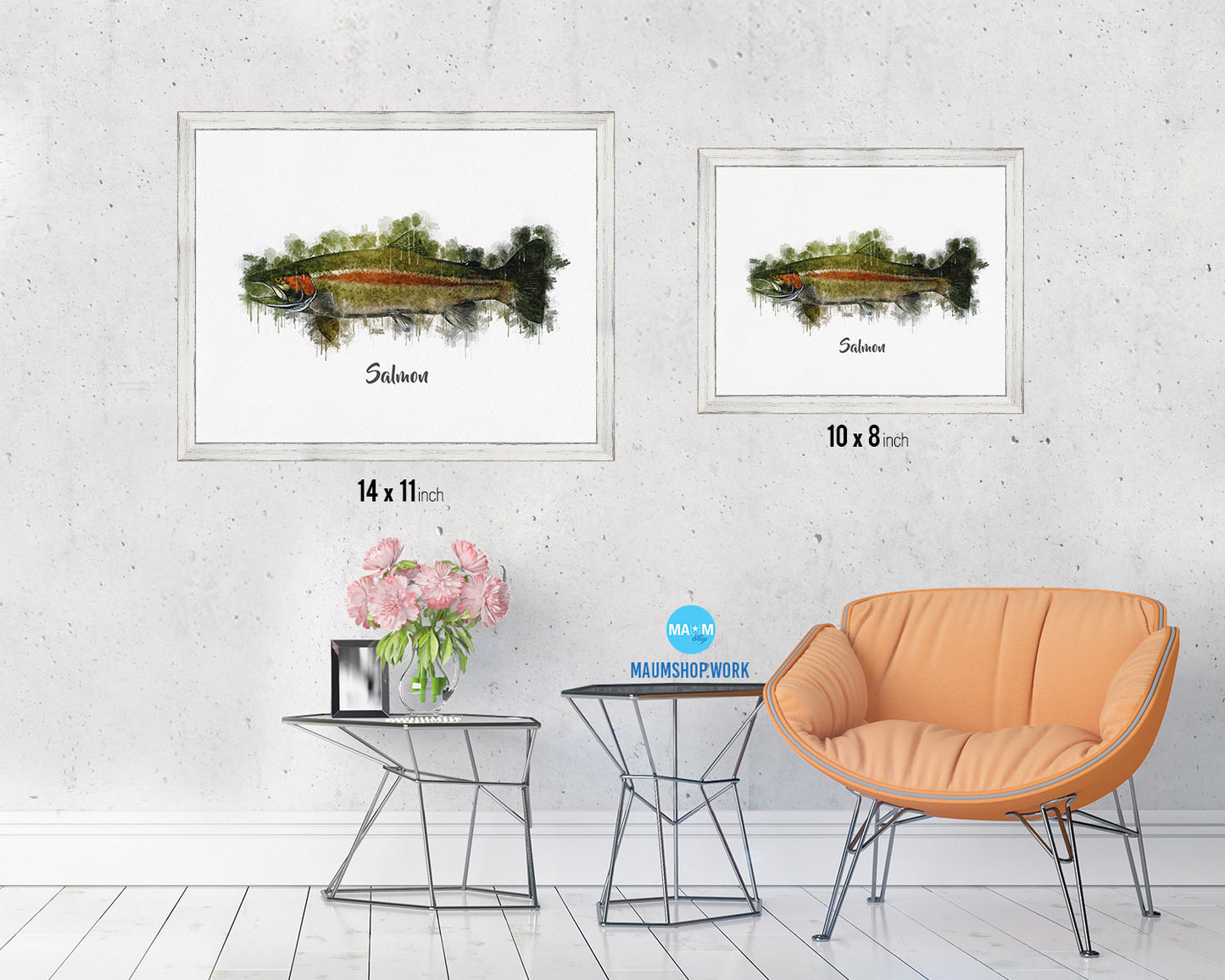 Salmon Fish Framed Prints Modern Restaurant Sushi Bar Watercolor Wall Art Decor