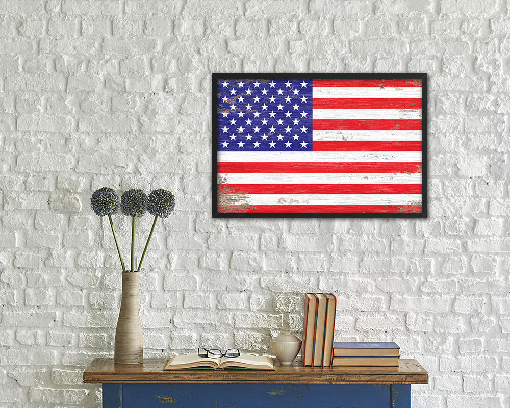 USA Shabby Chic Country Flag Wood Framed Print Wall Art Decor Gifts