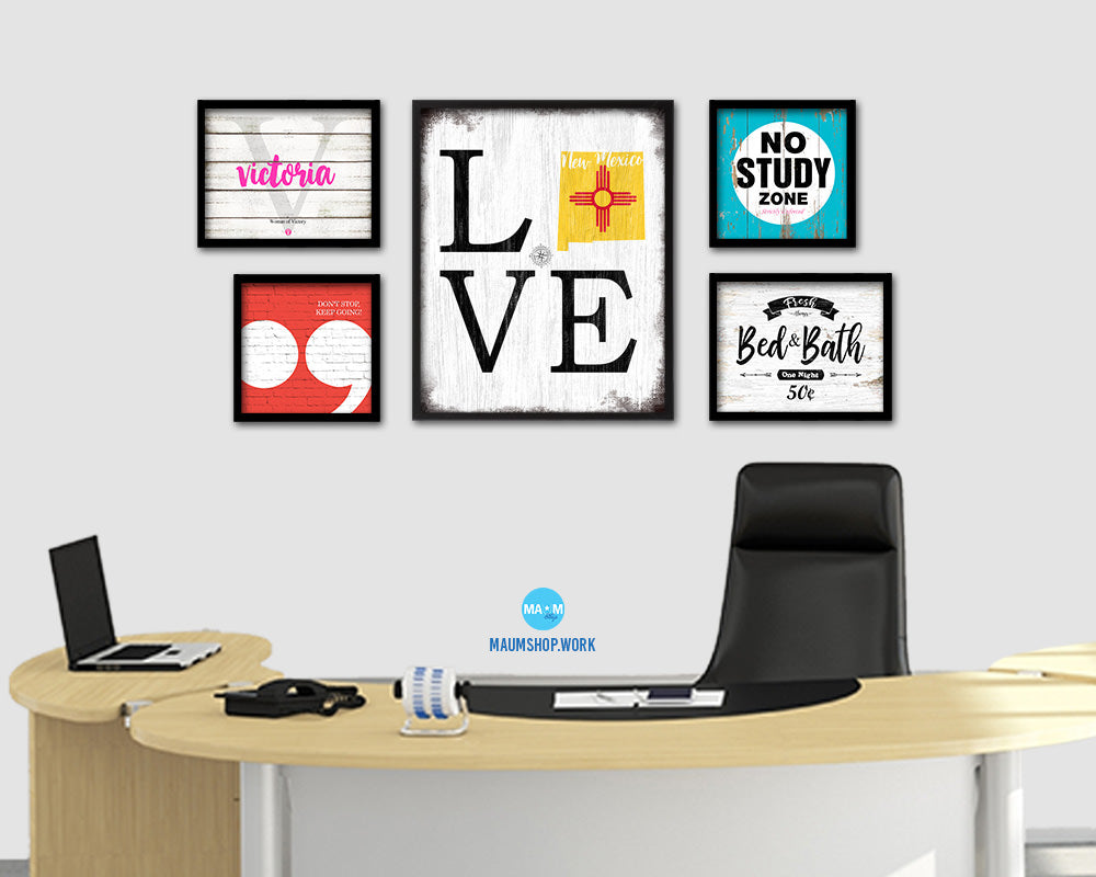 New Mexico Shabby Chic Love Sign Wood Framed Paper Print Decor Wall Art Gifts