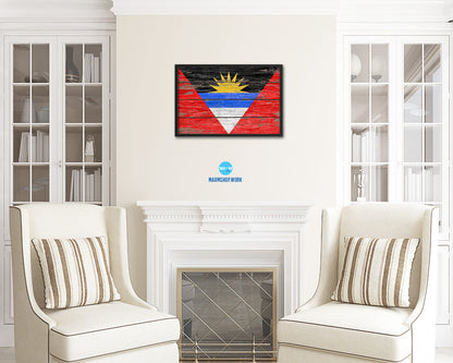 Antigua Barbuda Country Wood Rustic National Flag Wood Framed Print Wall Art Decor Gifts