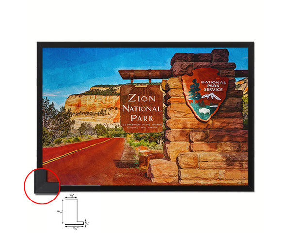 Entrance Sign Zion National Park Utah Landscape Painting Print Art Frame Home Wall Decor Gifts