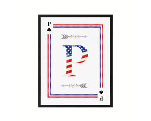 Letter P Custom Monogram Card Decks Clover American Flag Framed Print Wall Art Decor Gifts