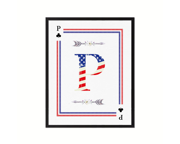 Letter P Custom Monogram Card Decks Clover American Flag Framed Print Wall Art Decor Gifts